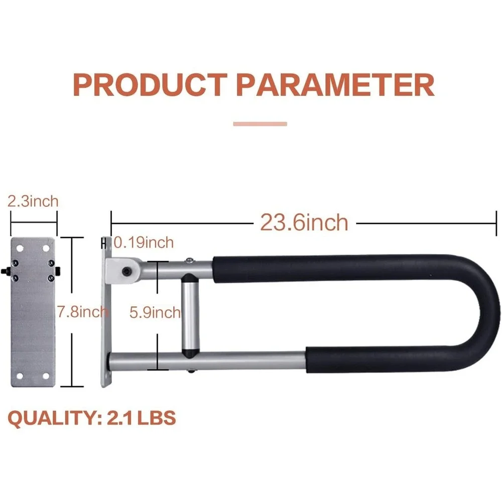 Fold-Up U-Shaped Aluminium Grab Bar 24-in – Bathroom‎ Safety for Seniors